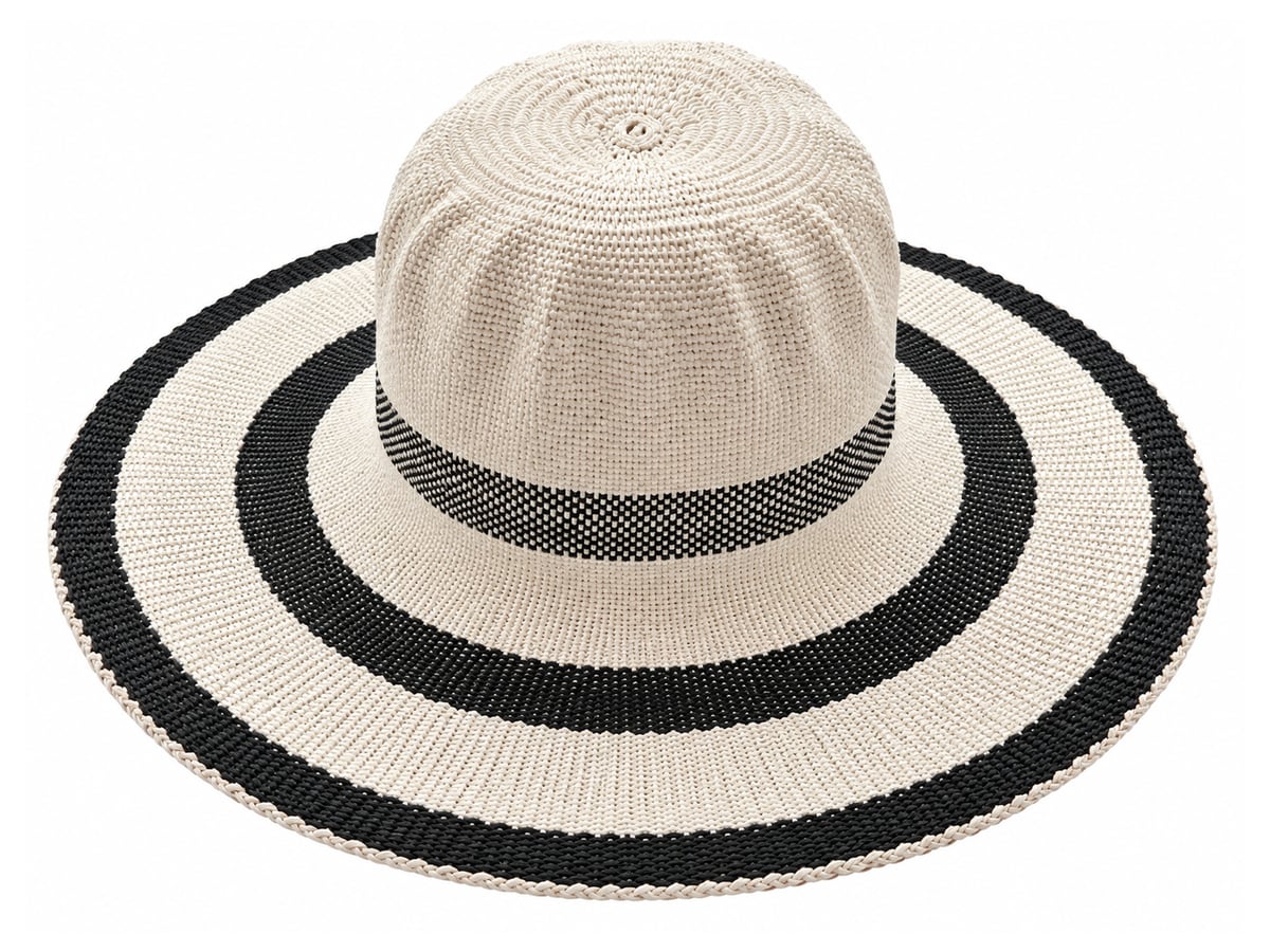 Ivory Paper Hat Body with Bold Black Brim Stripes | product photo