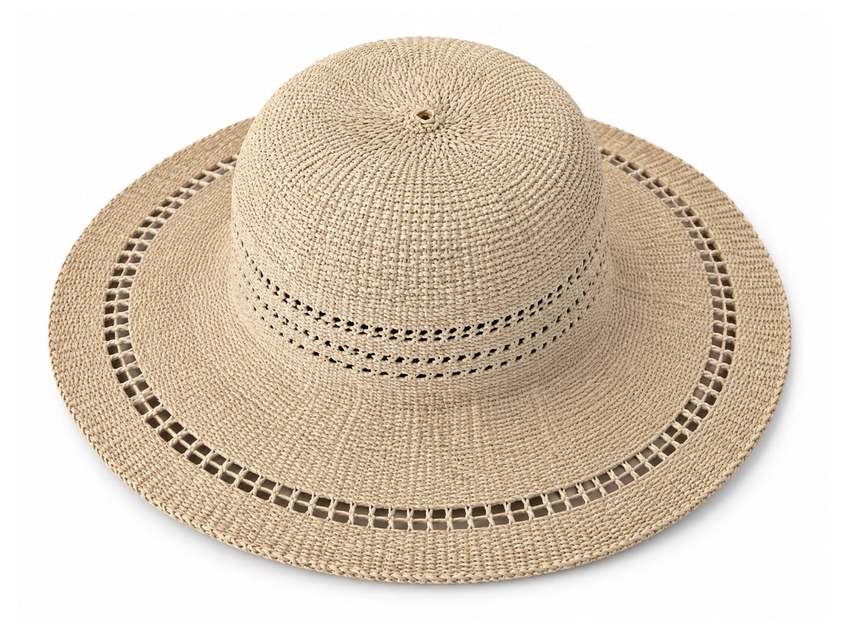 Beige Paper Hat Body with a Square-Openwork Brim | product photo