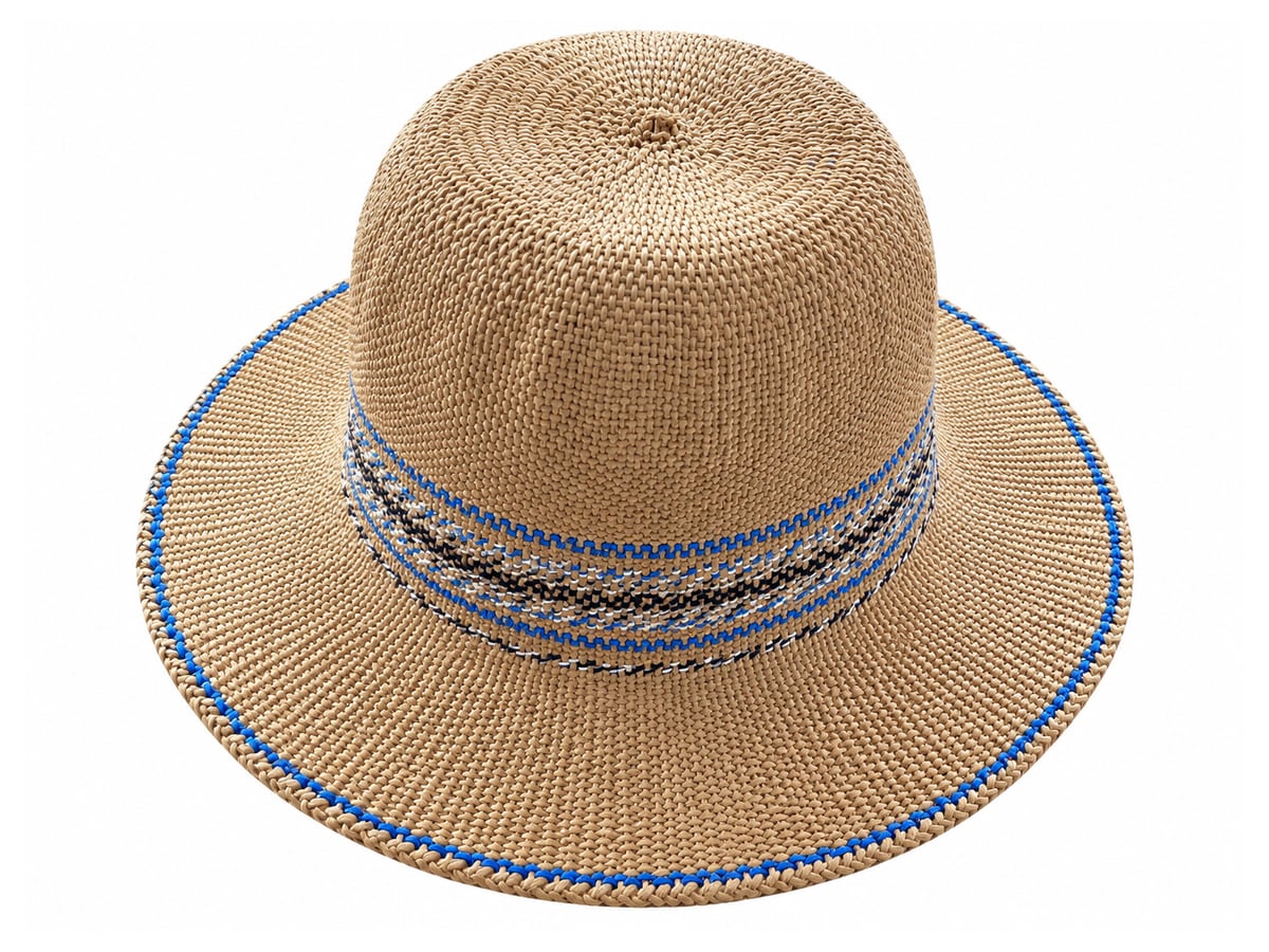 Tan Paper Hat Body with Blue Geometric Crown Detail | product photo