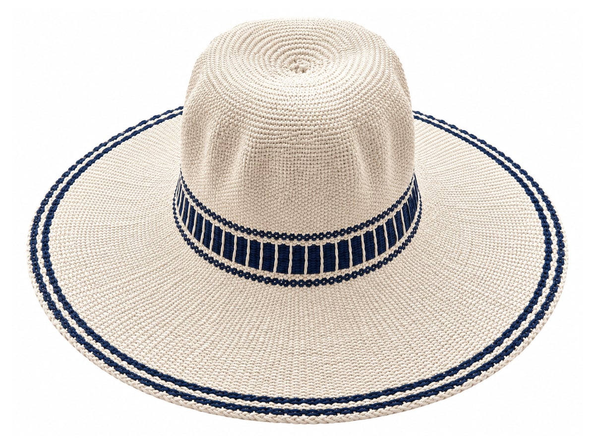 Ivory Paper Hat Body with Navy Ladder-Pattern Band | product photo