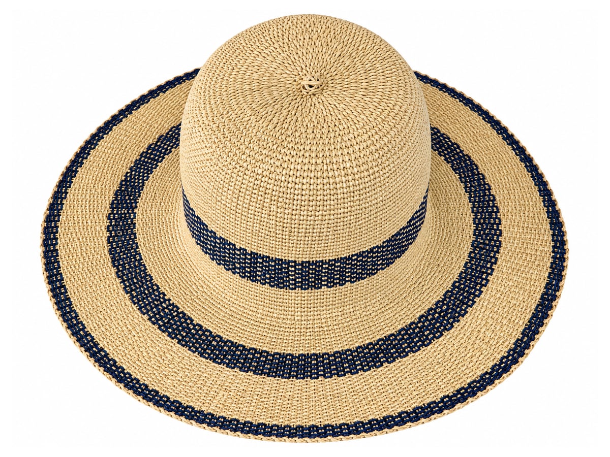 Golden Beige Paper Hat Body with Navy Brim Rings | product photo