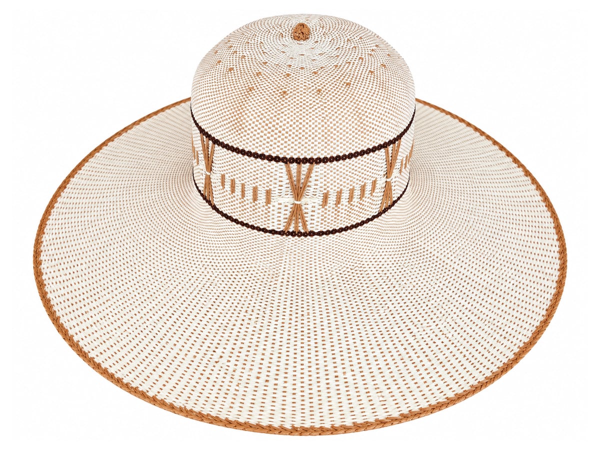 Ivory Paper Hat Body with Tan Geometric Crown Weaving | product photo