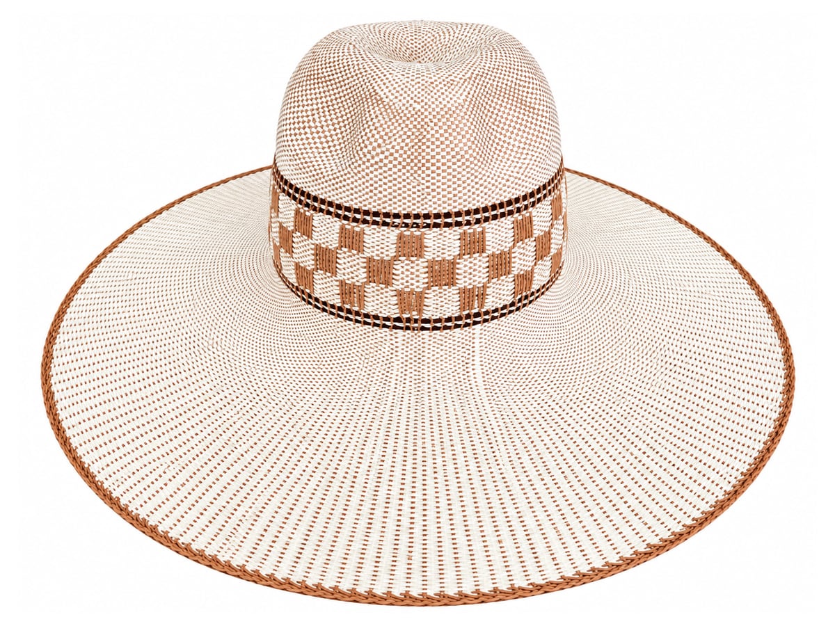 Ivory Paper Hat Body with a Tan Checkerboard Crown | product photo