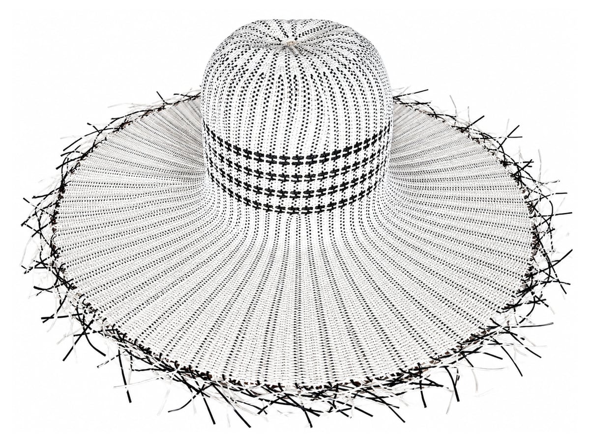 Checked Paper Hat Body with a Fringed Brim Edge | product photo