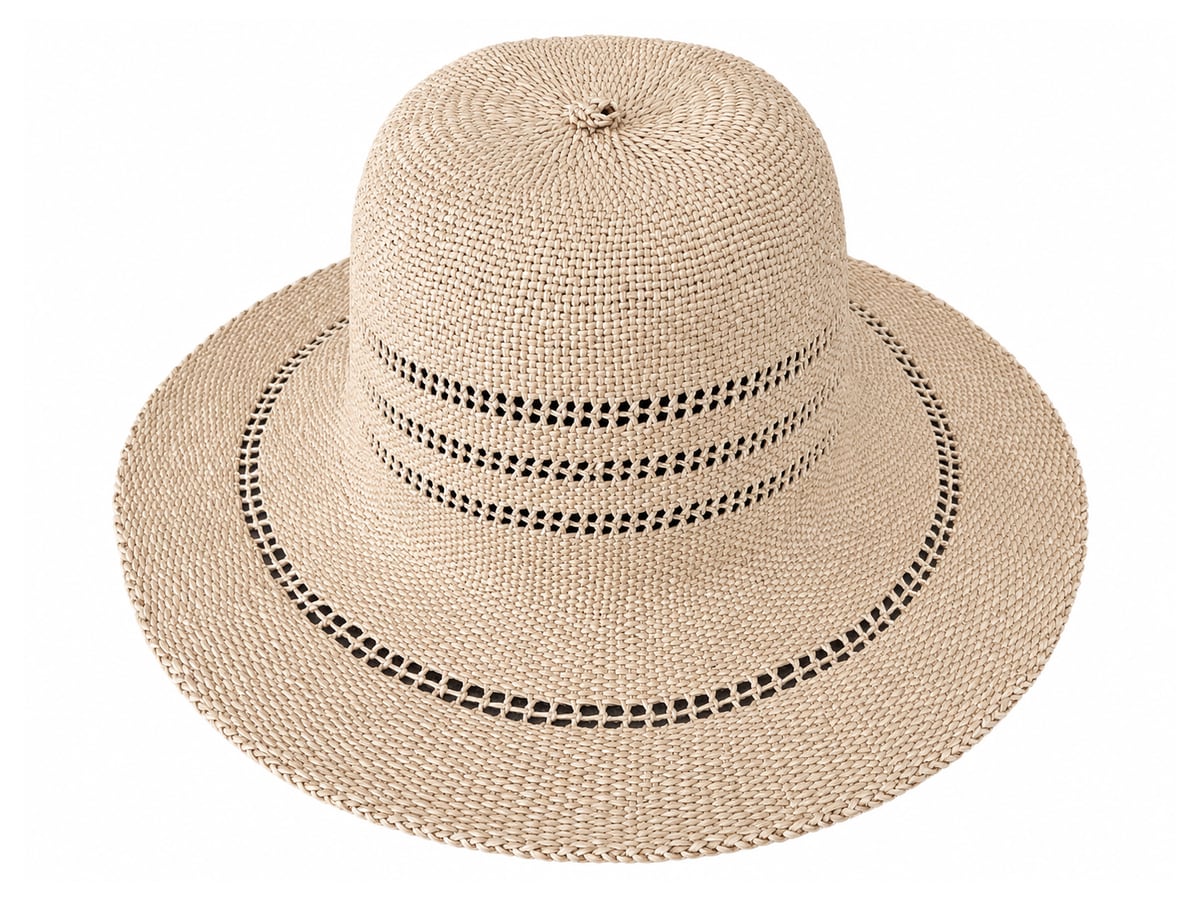 Tan Paper Hat Body with Openwork Crown and Brim Lines | product photo