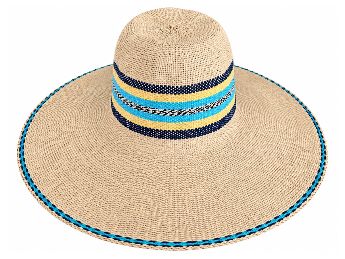 Beige Paper Hat Body with a Turquoise Patterned Band | product photo