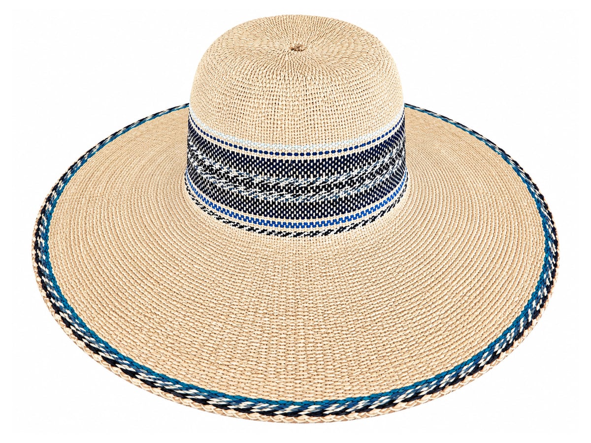 Beige Paper Hat Body with a Navy Patterned Band | product photo