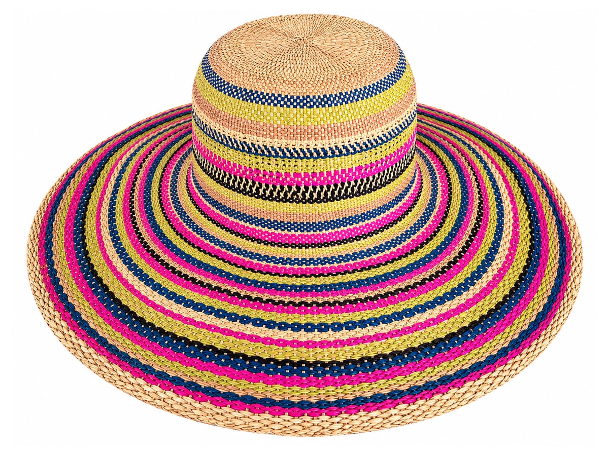 Fine Rainbow-Striped Paper Hat Body with Tan Top | product photo