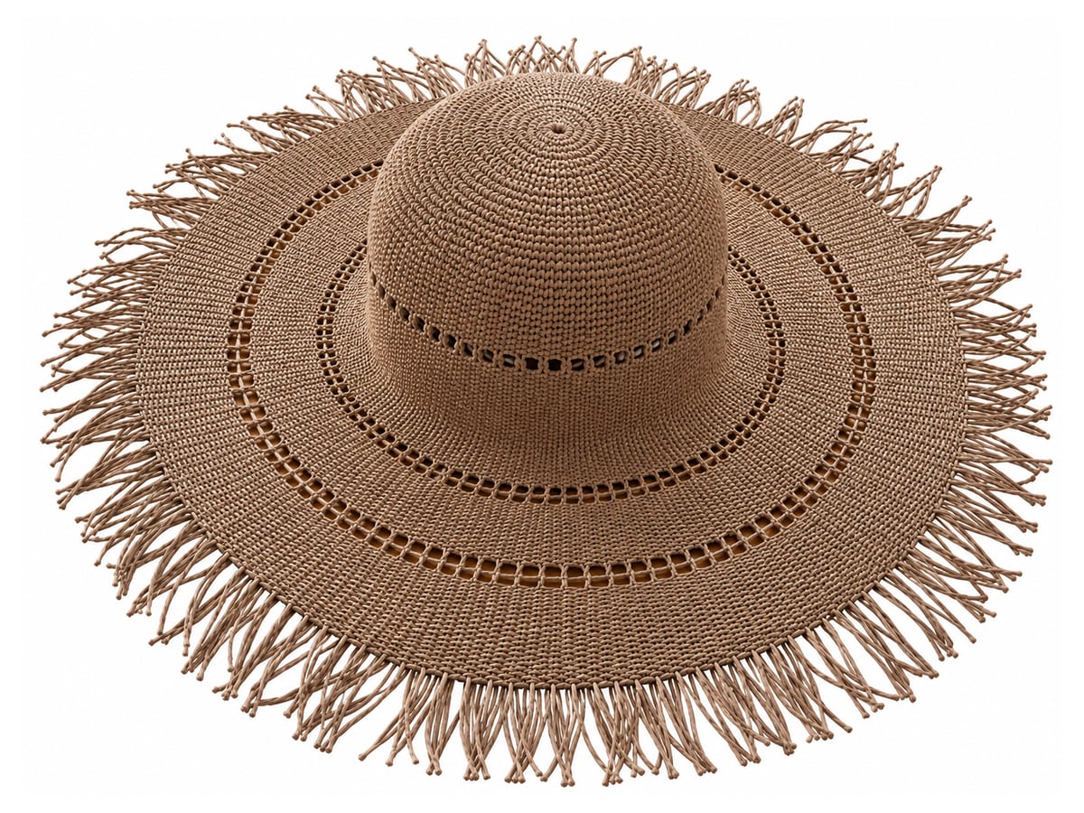 Brown Paper Hat Body with Fringe and Openwork Rings | product photo