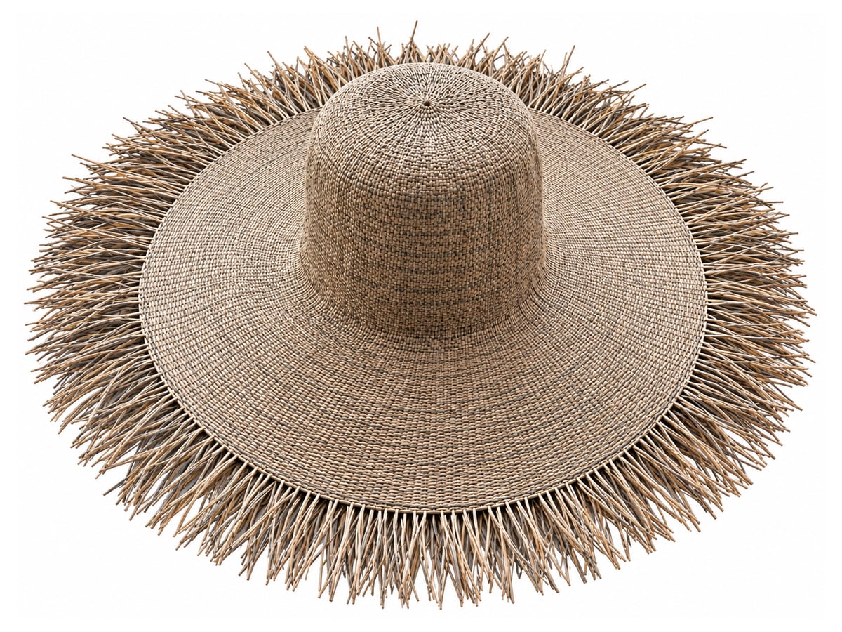 Brown Paper Hat Body with a Dense Fringed Brim | product photo