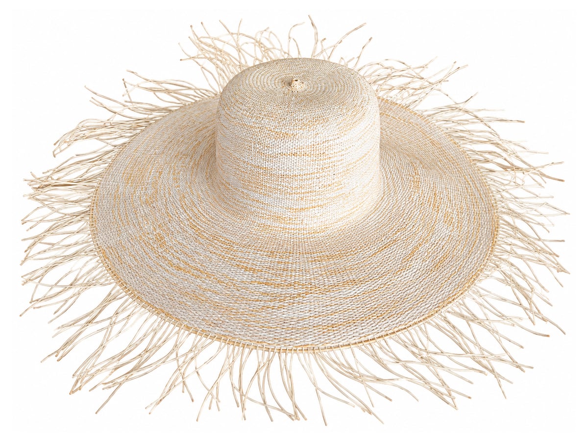 Ivory Paper Hat Body with Long Wispy Brim Fringe | product photo