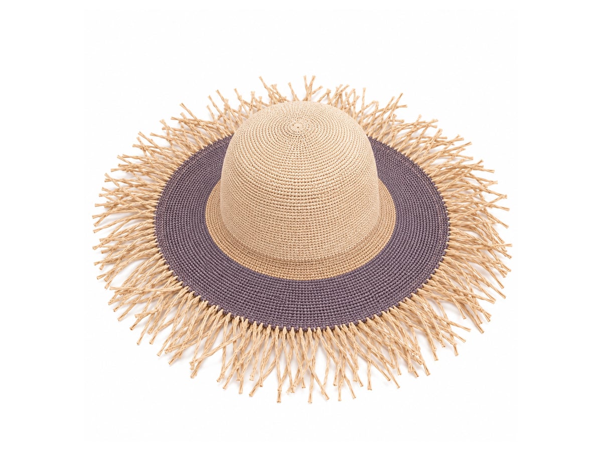 Beige Paper Hat Body with a Purple Ring and Fringe | product photo