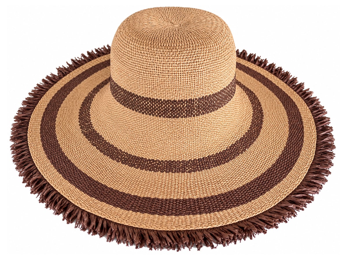 Tan Paper Hat Body with Brown Rings and Short Fringe | product photo