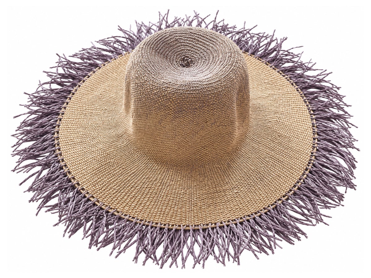 Beige Paper Hat Body with Muted Purple Brim Fringe | product photo