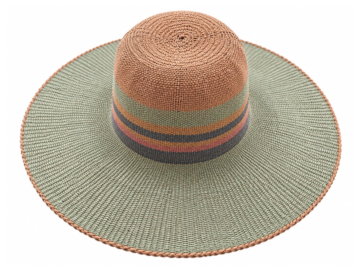 Tan Paper Hat Body with Sage Brim and Dark Base Stripe | product photo