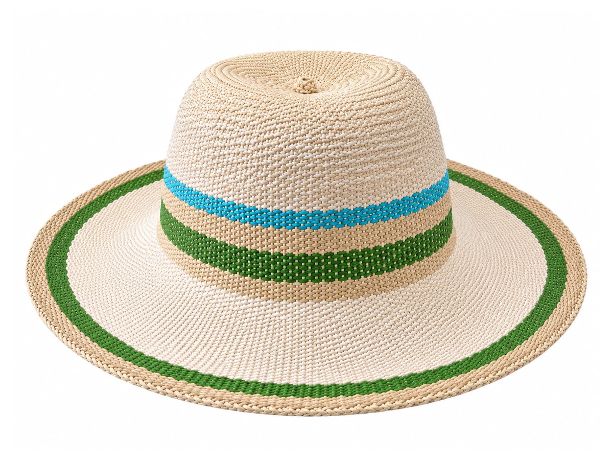 Cream Paper Hat Body with Green Edge and Aqua Stripe | product photo