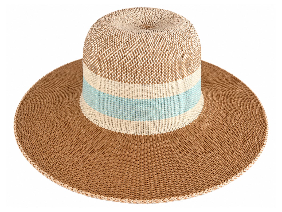 Brown Paper Hat Body with Aqua and Cream Crown Stripes | product photo
