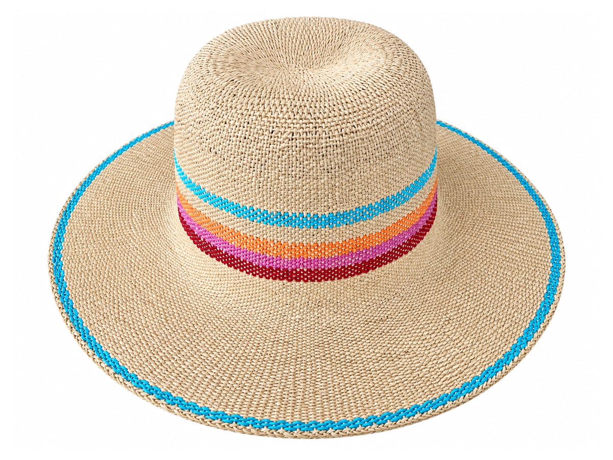 Tan Paper Hat Body with Bright Bands and Aqua Edge | product photo