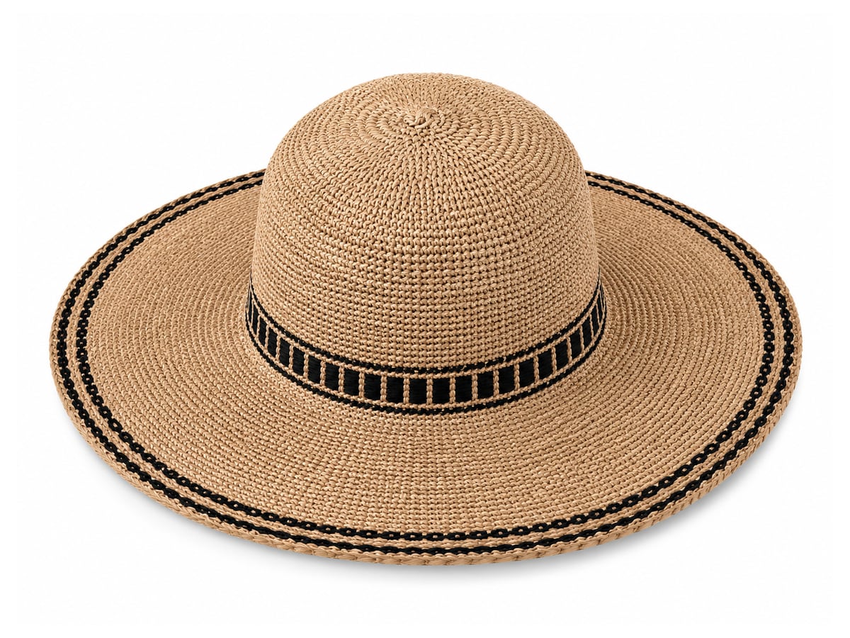 Tan Paper Hat Body with Black Ladder-Pattern Band | product photo