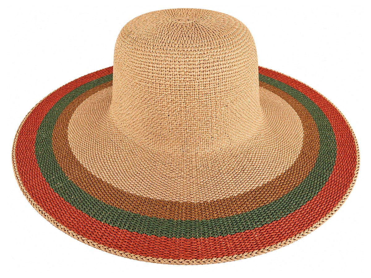 Tan Paper Hat Body with Rust and Green Brim Bands | product photo