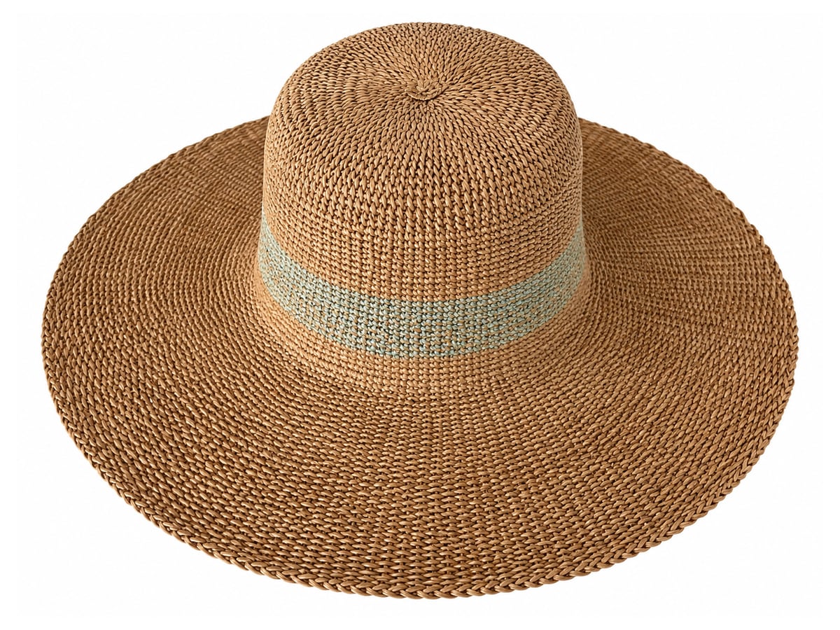 Warm Brown Paper Hat Body with Muted Aqua Band | product photo