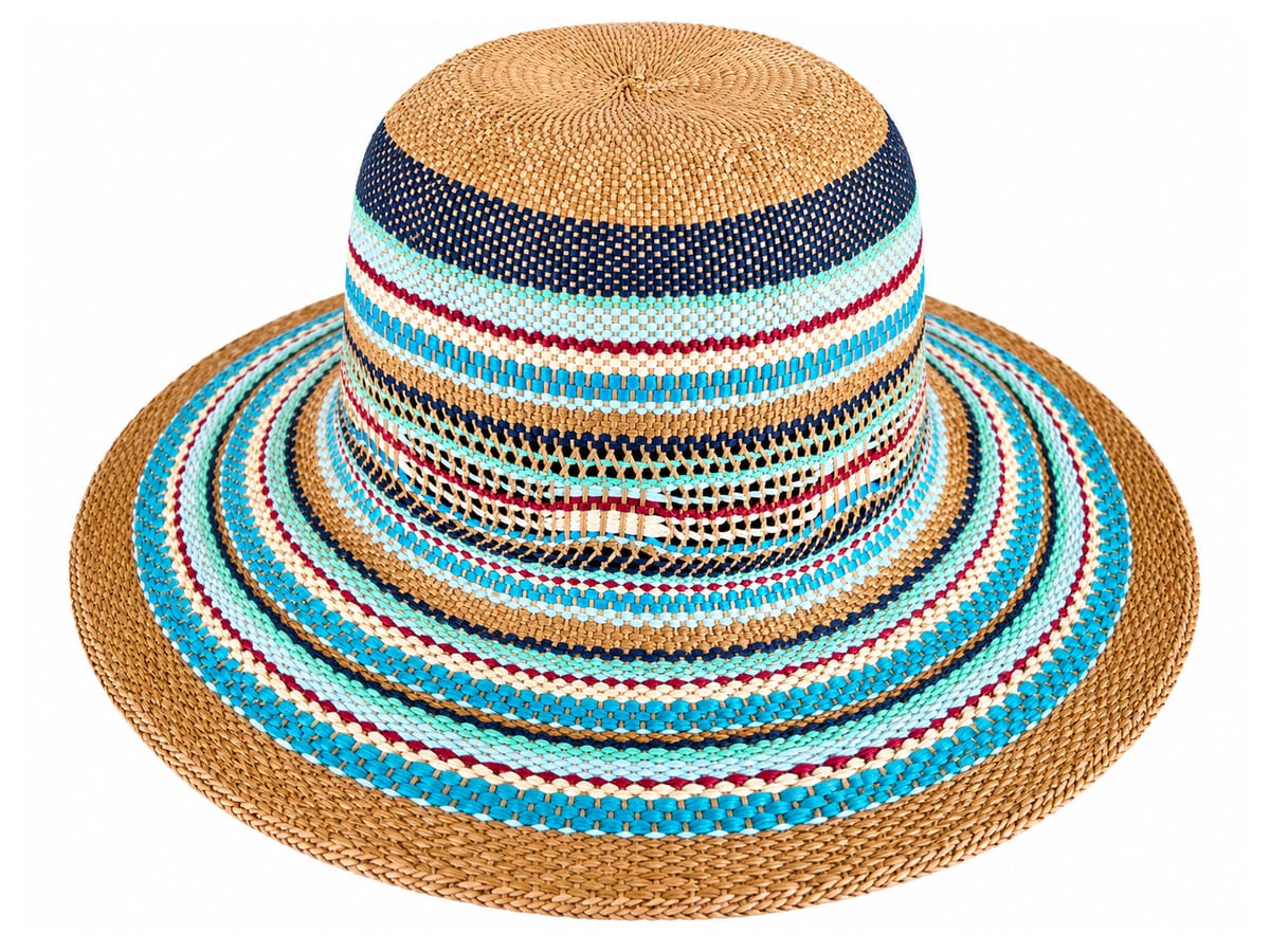 Turquoise Striped Paper Hat Body with Tan Crown Top | product photo
