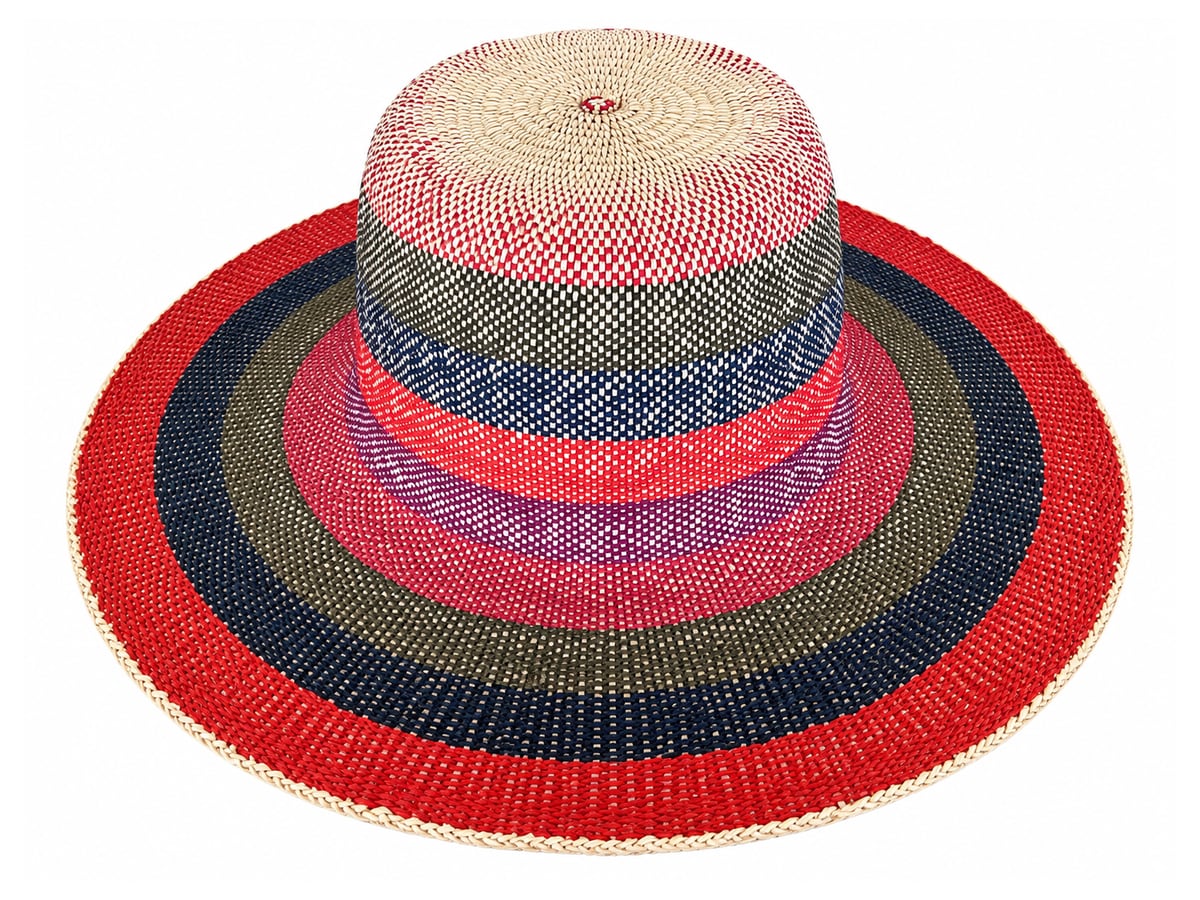 Red and Navy Striped Paper Hat Body with Marled Crown | product photo