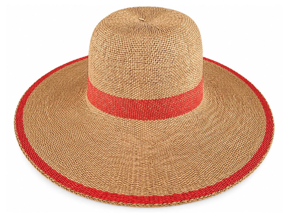 Golden Tan Paper Hat Body with Red Band and Edge | product photo
