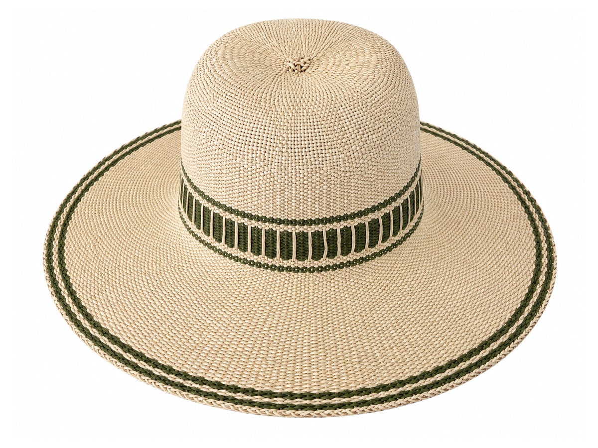 Cream Paper Hat Body with Olive Ladder-Pattern Band | product photo