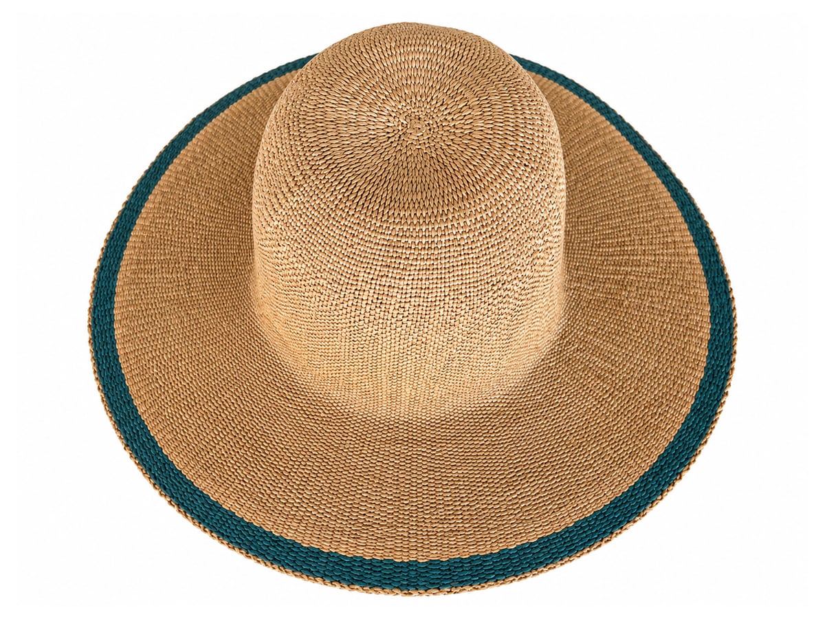 Golden-Tan Paper Hat Body with a Teal Brim Border | product photo