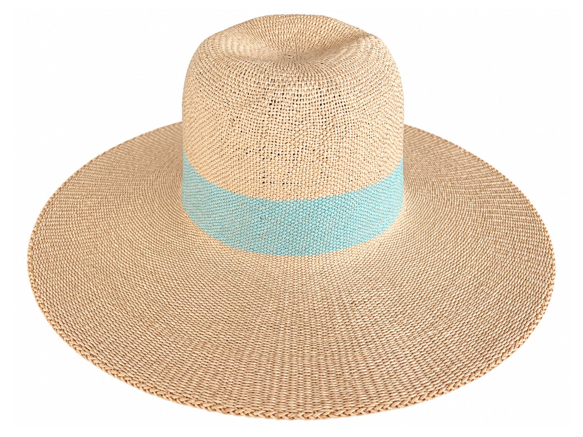 Tan Paper Hat Body with Wide Pale Aqua Crown Band | product photo