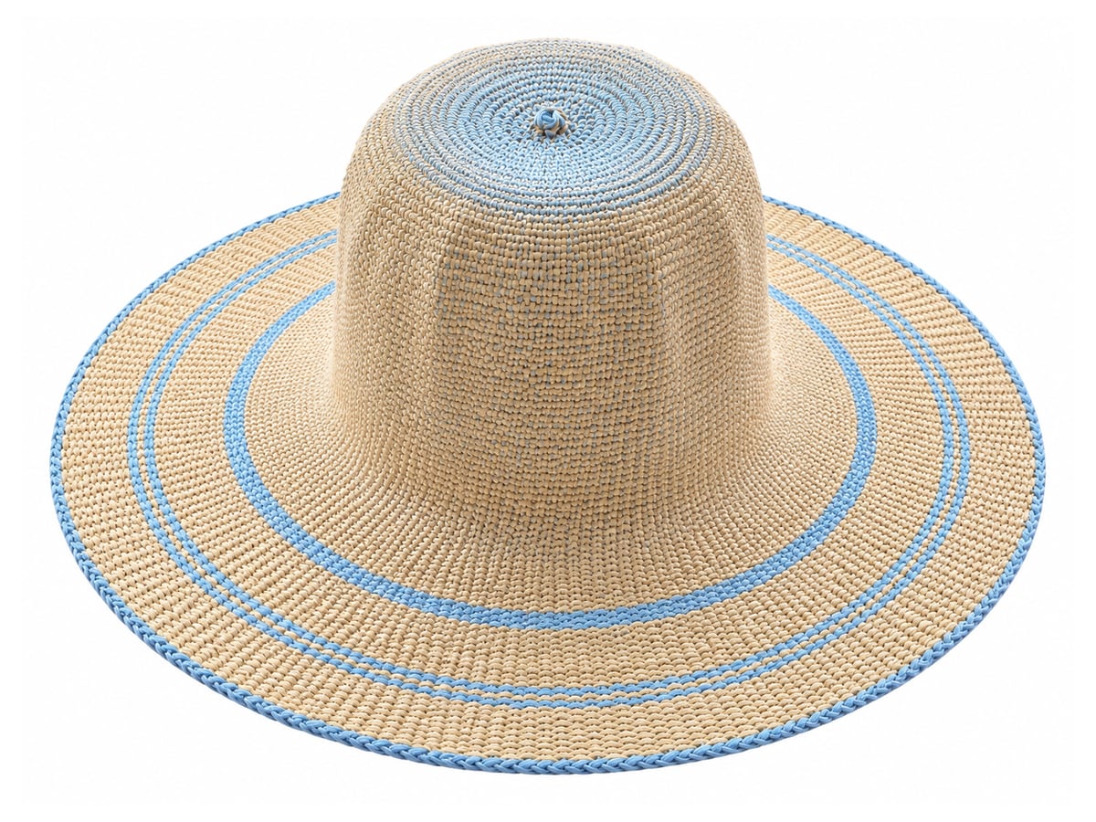 Tan Paper Hat Body with Pale Blue Top and Brim Rings | product photo