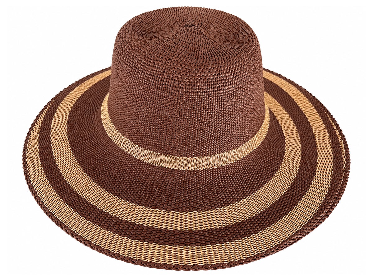 Brown Paper Hat Body with Tan Crown and Brim Stripes | product photo