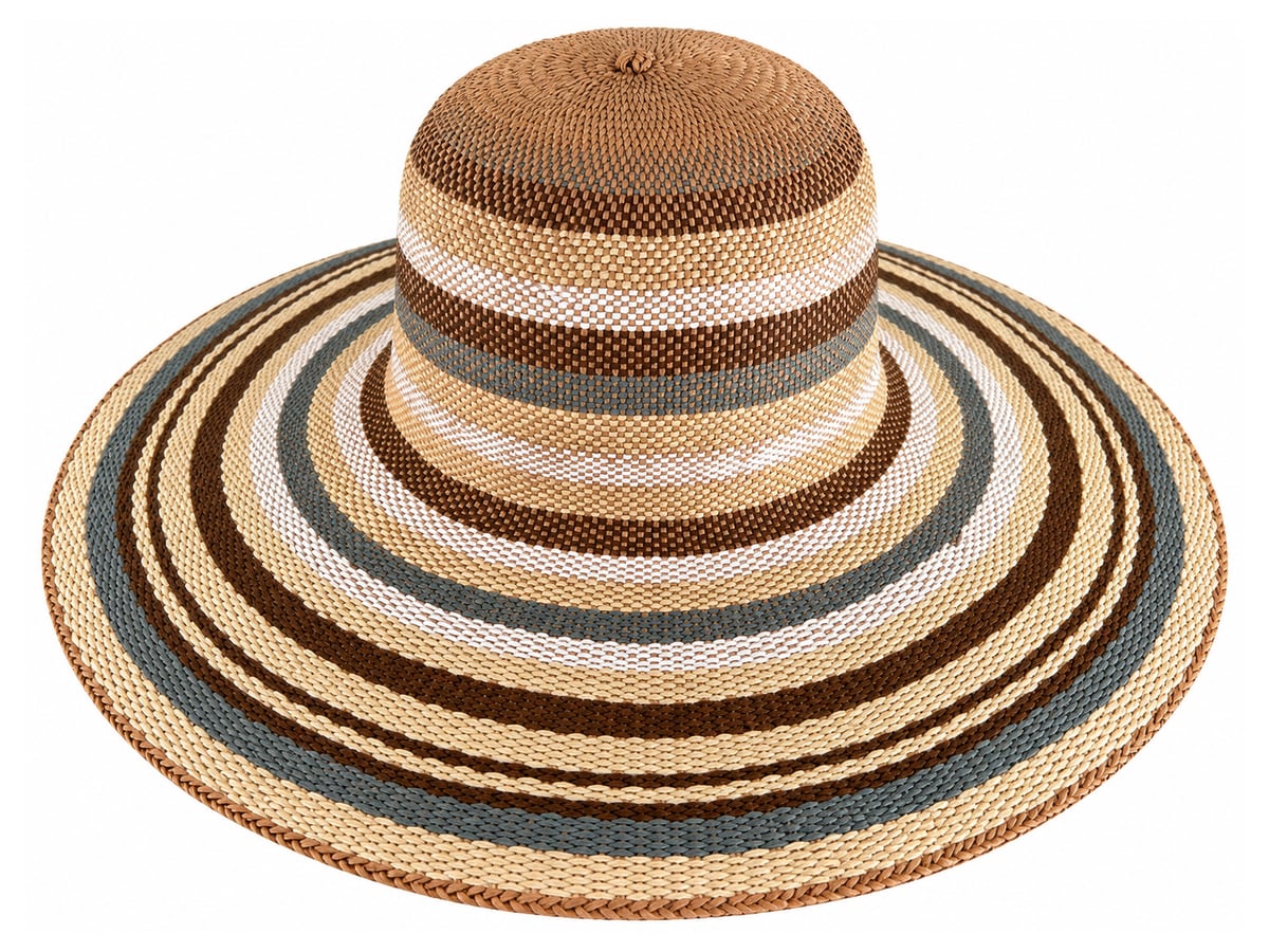 Earth-Tone Striped Paper Hat Body with Flat Brim | product photo