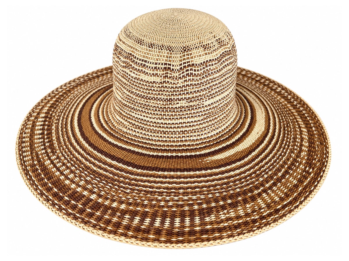 Brown and Ivory Paper Hat Body with Patterned Rings | product photo
