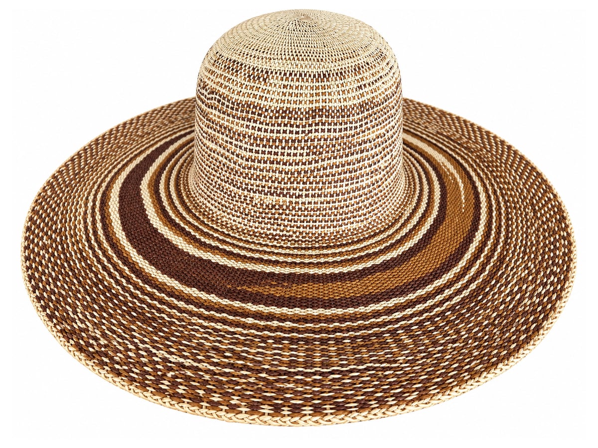 Brown and Ivory Paper Hat Body with Patterned Rings | product photo