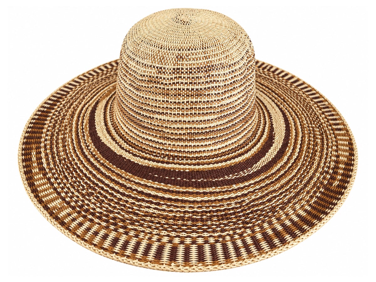 Brown and Ivory Paper Hat Body with a Barred Brim | product photo