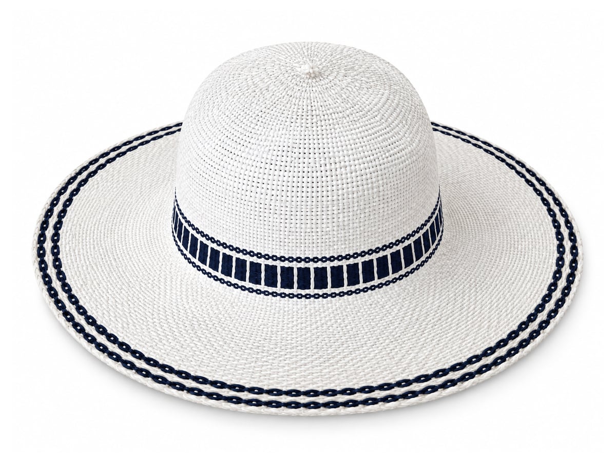 White Paper Hat Body with a Navy Ladder Stripe | product photo