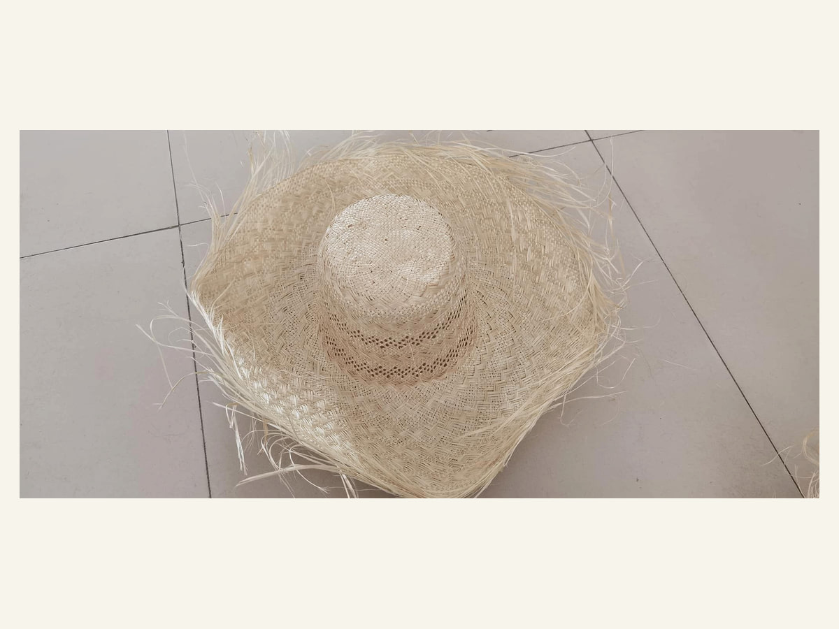 Shallow Crown Fringed Natural Straw Hat Body N09 for Wholesale | product photo