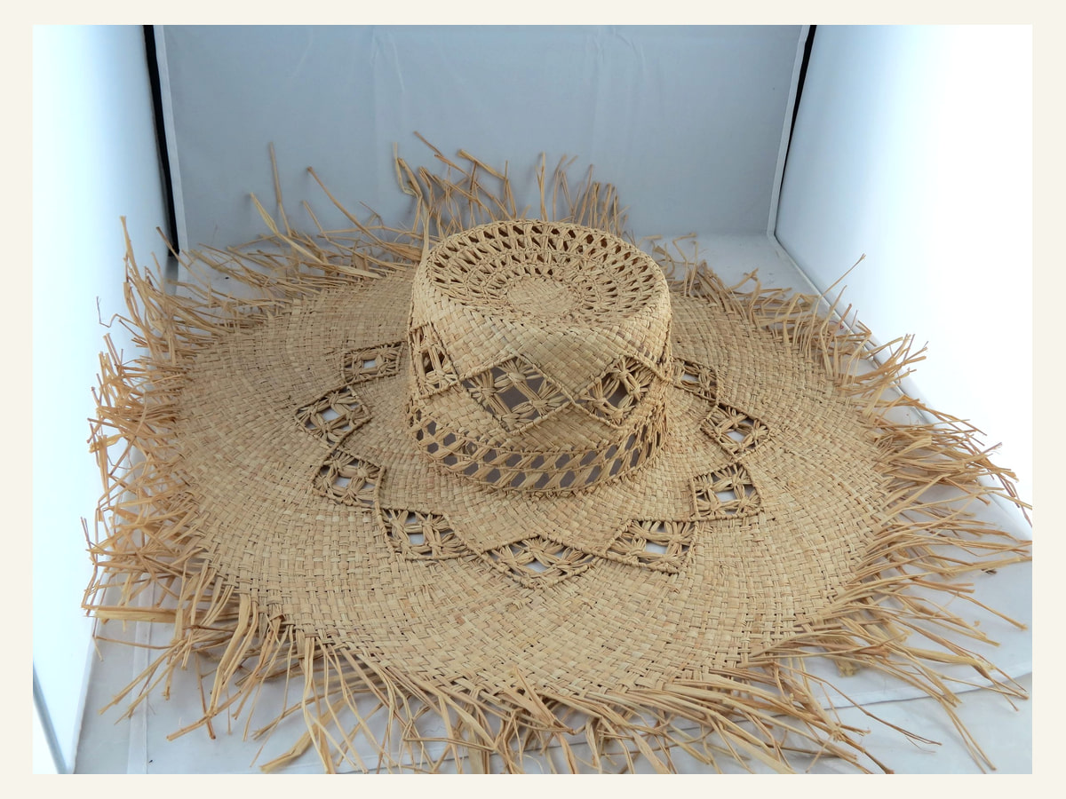 Layered Openwork Wide-Brim Natural Straw Hat Body N10 for Wholesale | product photo