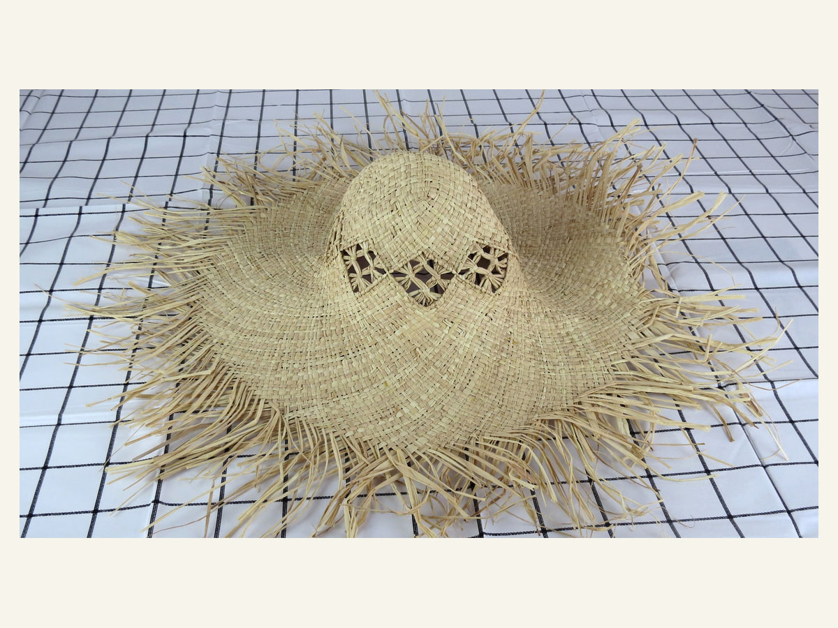 Fringed Openwork Crown Natural Straw Hat Body N13 for Wholesale | product photo