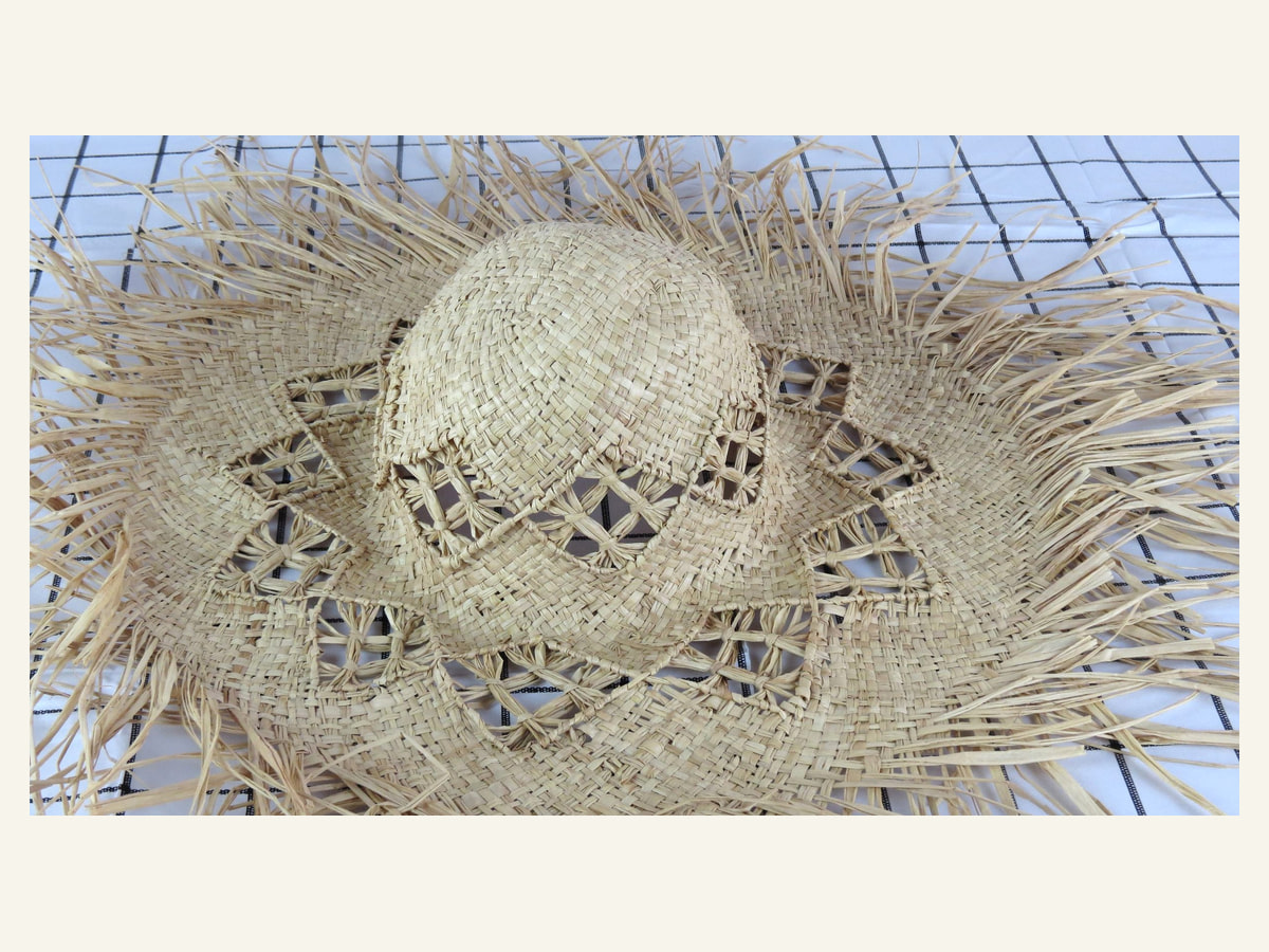 Checked Openwork Natural Straw Hat Body N14 for Wholesale | product photo