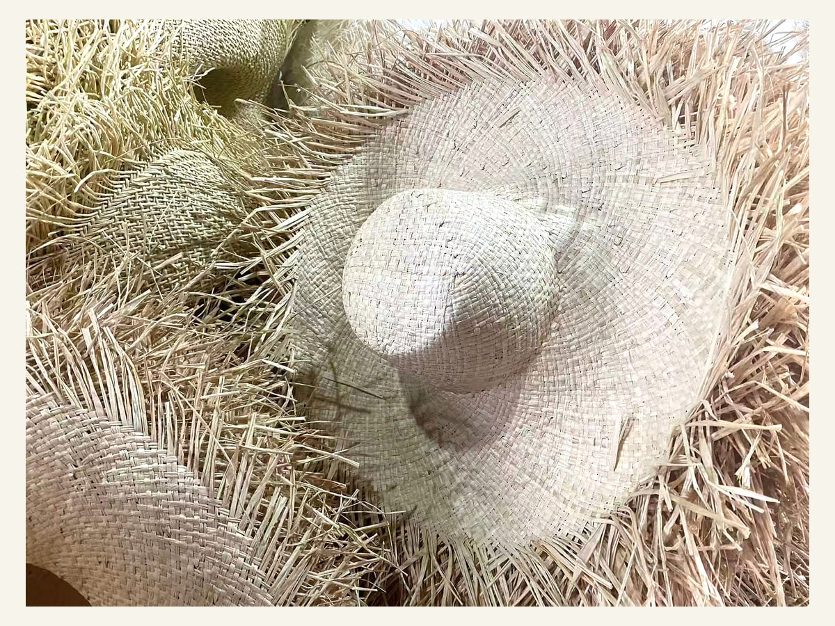 Fringed Pinched Crown Natural Straw Hat Body N16 for Wholesale | product photo