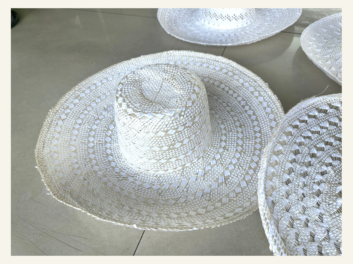Geometric-Stripe Crochet Natural Straw Hat Body N18 for Wholesale | product photo