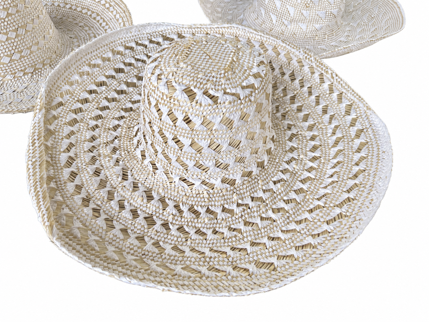 Fringed Pinched Crown Natural Straw Hat Body N16 | product photo