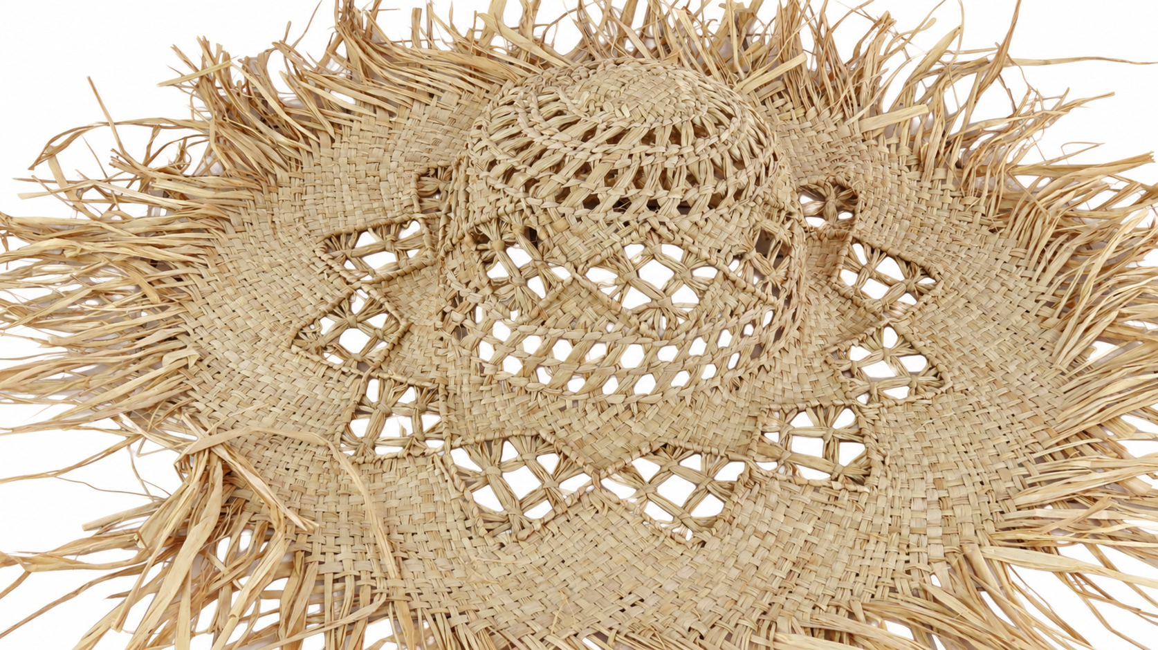 Geometric-Stripe Crochet Natural Straw Hat Body N18 | product photo